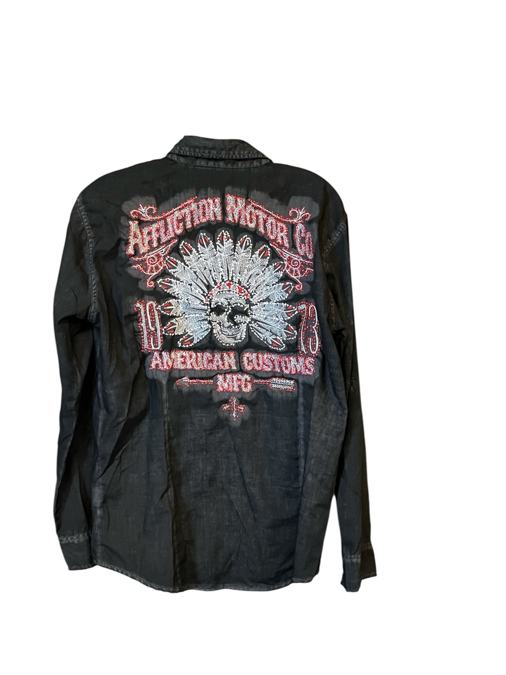 Affliction Black Premium Snap Shirt Men M Black Roll Tab Skull Western